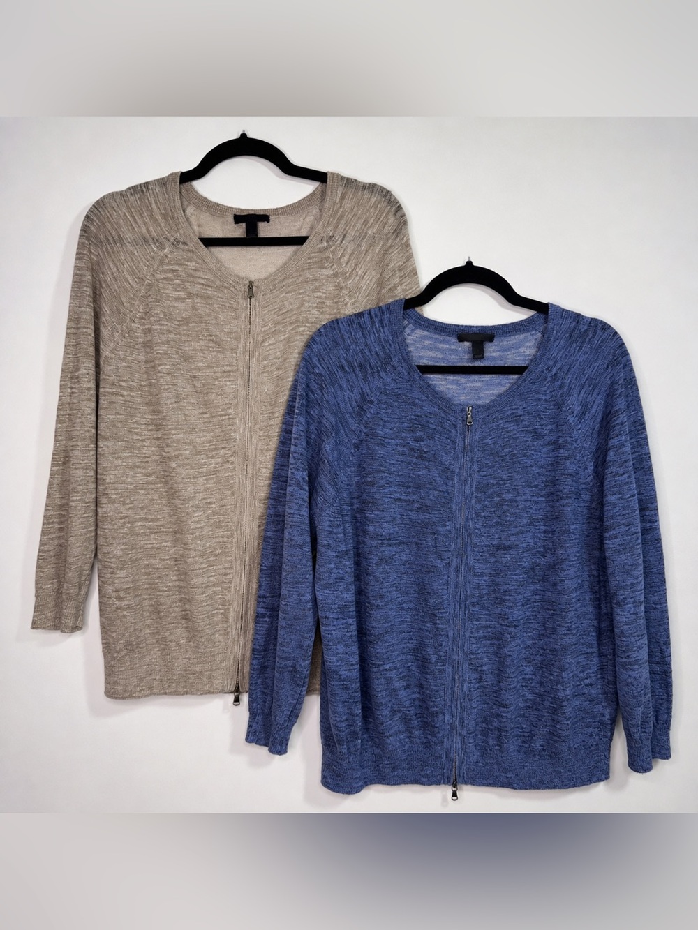 J.Crew Linen Blend Zip Cardigan Sweater Lot 2 Blue Taupe Size L